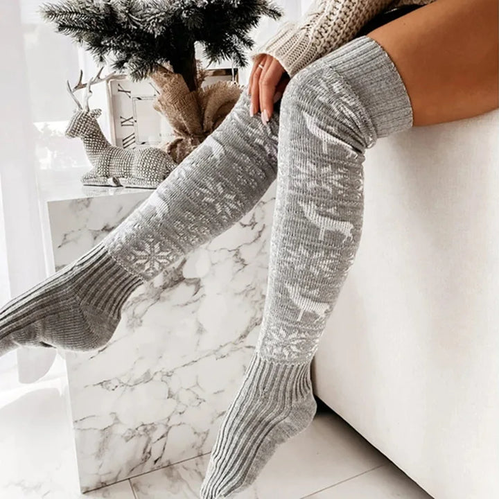 Winter Christmas Warm Knitted Women Long Socks For Ladies