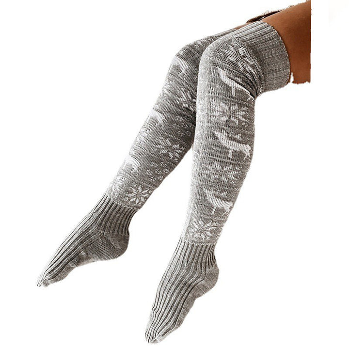 Winter Christmas Warm Knitted Women Long Socks For Ladies