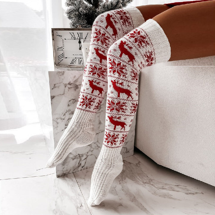 Winter Christmas Warm Knitted Women Long Socks For Ladies