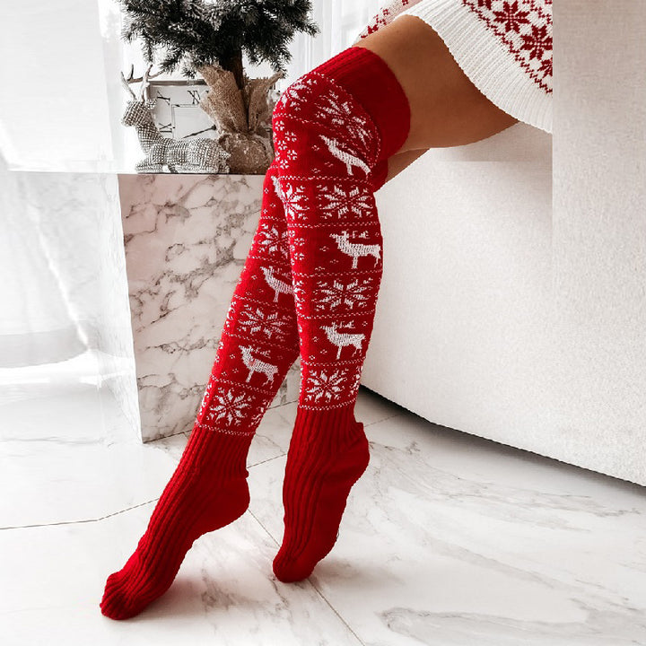 Winter Christmas Warm Knitted Women Long Socks For Ladies